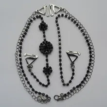 Металлический регулируемый серебристый, черный бюстгальтер с плечевыми ремешками горный хрусталь Двойные бусы клип нижнее белье с кристаллами плечевой ремень