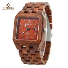 BEWELL Natural Sandalwood Brand Watch Man Square Auto Date Watches and Fashion Casual Wood Masculino Watches witch Box 111A BEWELL Natural Sandalwood Brand Watch Man Square Auto Date Watches and Fashion Casual Wood Masculino Watches witch Box 111A