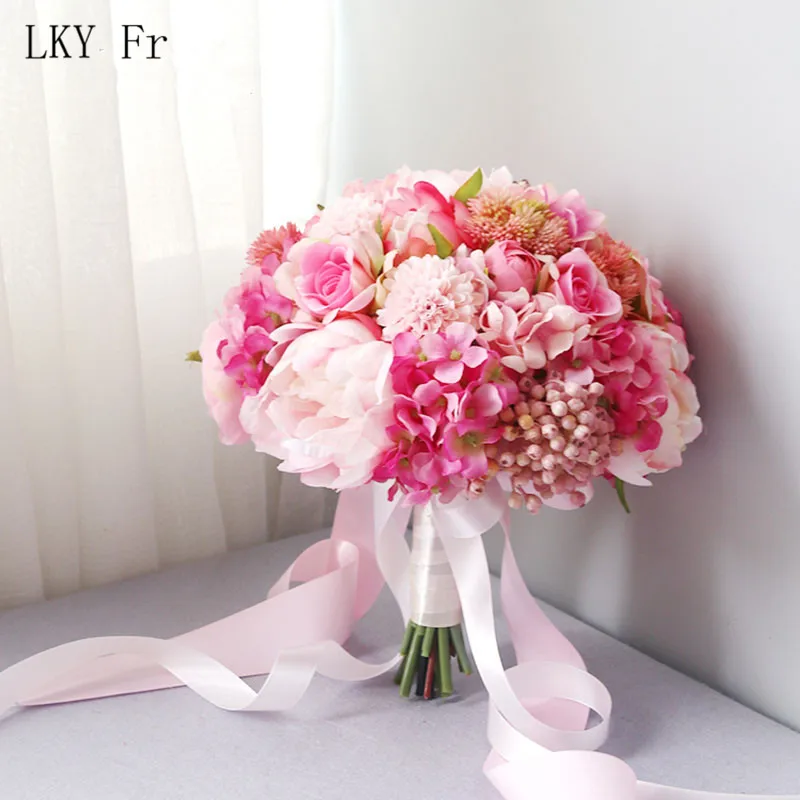 LKY Fr Свадебный букет из искусственных цветов Свадебные букеты шелковые розы Белый свадебный букет для подружек невесты/цветок невесты