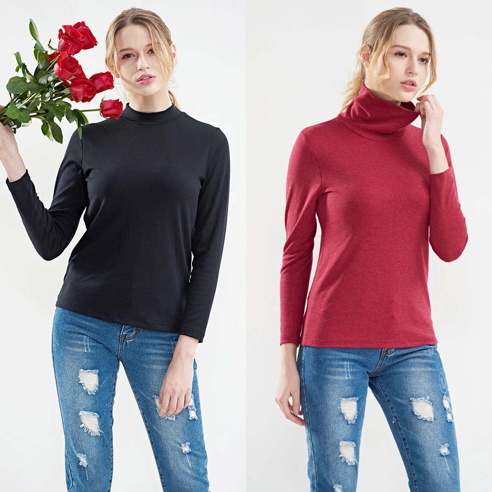 Women Top Thermal Undershirt Top Turtleneck Solid Color Fashion