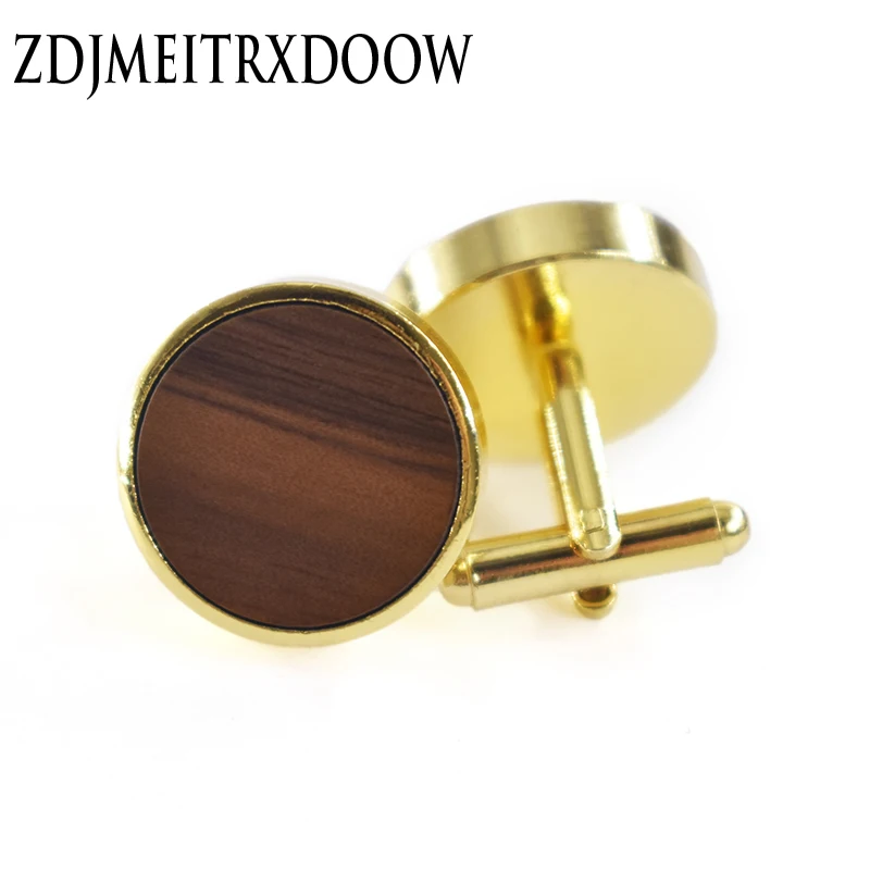 

ZDJMEITRXDOOW Gold Color Wood Cufflinks For Mens Casual Business Cuff Botton Stripe Cufflink Wedding Party Jewelry
