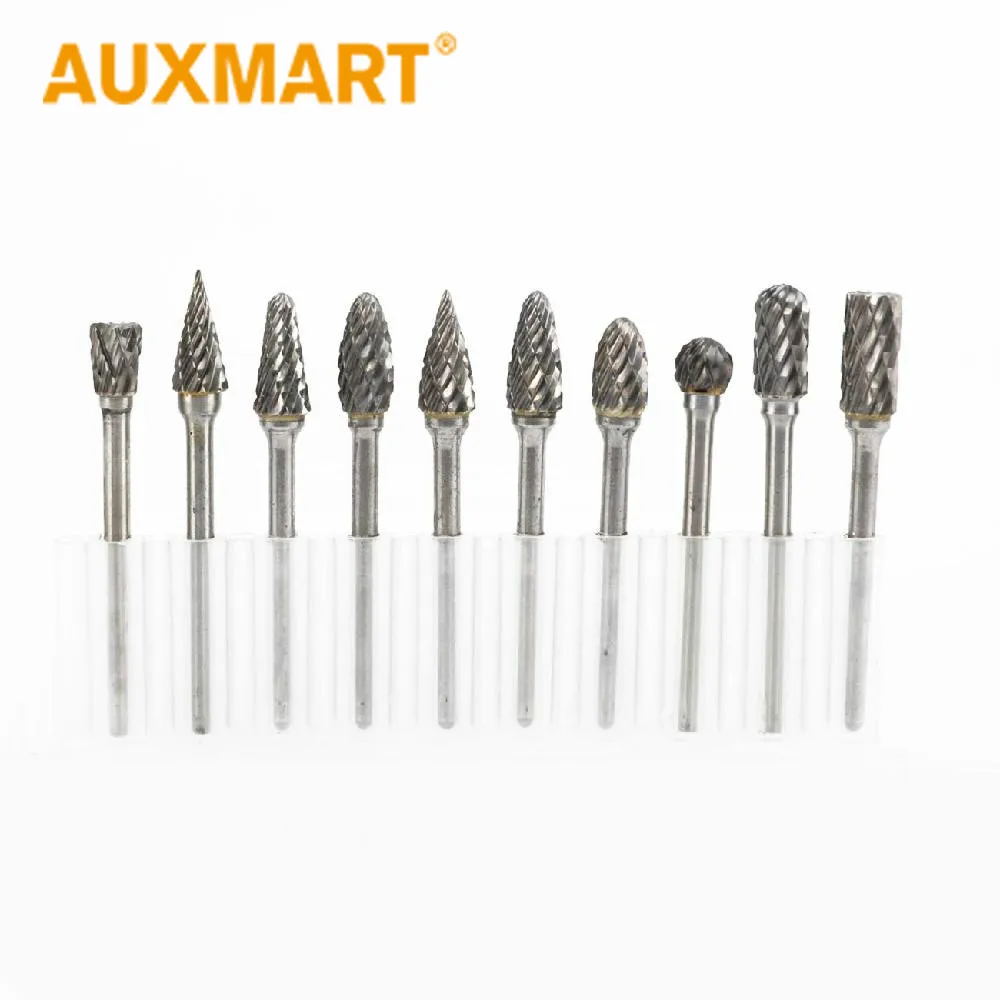 Auxmart 10 шт./компл. Ассорти мм 3 мм головы вольфрам карбида Ротари точка Burr Die шлифовальные станки бит мм 6 хвостовик измельчители абразивные