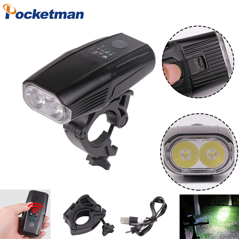

2019 New Bicycle Lights With Light Control Function Waterproof Electric quantity Display 2*XML T6 Micro USB Charging Bracket z45