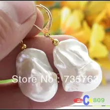 Xiuli 0048 ОГРОМНЫЙ 24 ММ БЕЛЫЙ КЕШИ ВОЗРОДИТЬСЯ ЖЕМЧУЖНЫЕ СЕРЬГИ 14KGP