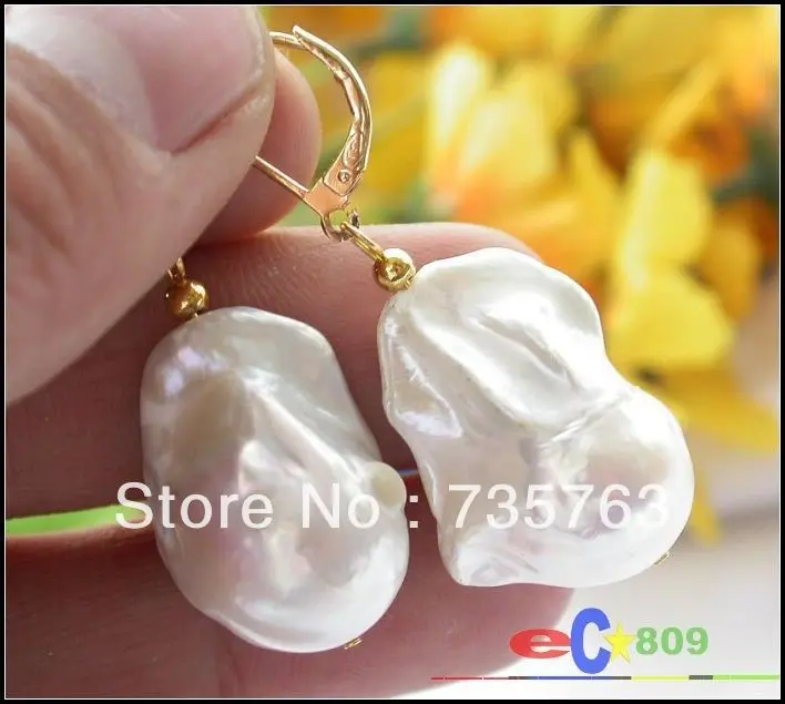 

xiuli 0048 ONLY HIGE 24MM WHITE KESHI REBORN PEARL EARRING 14KGP