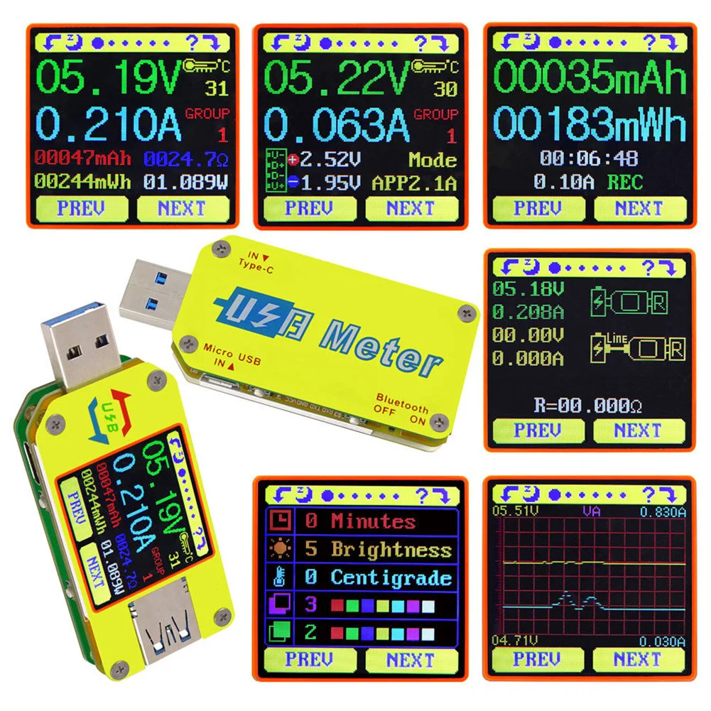 For UM34 UM34C Multifunctional Tester Voltmeter Ammeter LCD Display Voltage Meter USB 3.0 Battery Charge Cable Resistance Type-c