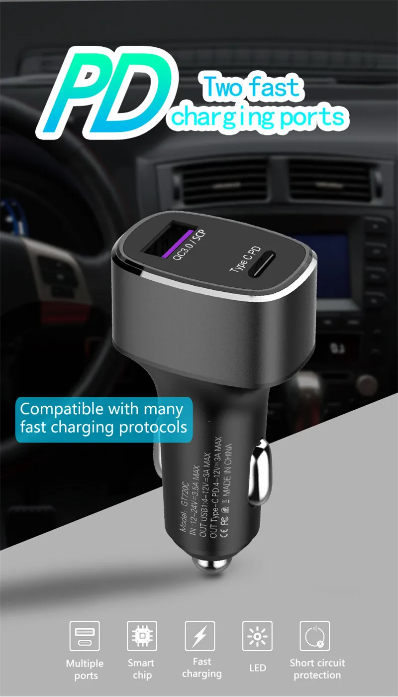 MLLSE SuperCharge +QC3.0 + PD Fast Quick Car Charger For iPhone X 8 SAMSUNG S9 S8+Note 8 HUAWEI P20 Pro P20 P10 P10 Plus Honor 9 (9)
