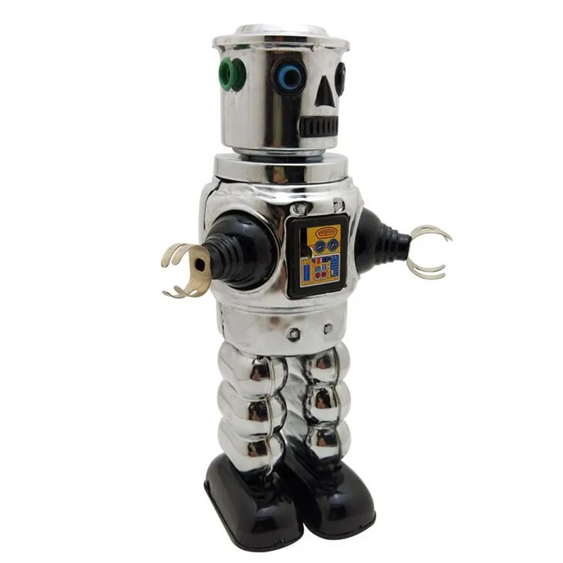 Винтажная ретро Механическая жестяной робот-игрушка ROBY классический заводной Коллекционная жестяная игрушка для взрослых детей коллекционный подарок - Цвет: Серебристый