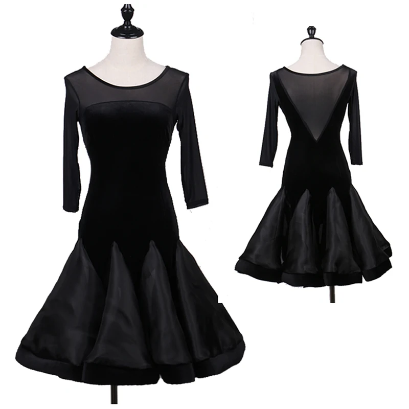 

Latin Dance Skirt Women 2018 New Design Sexy Black Sumba Rumba Competition Dancing Custome Adult High Quality Latin Dress