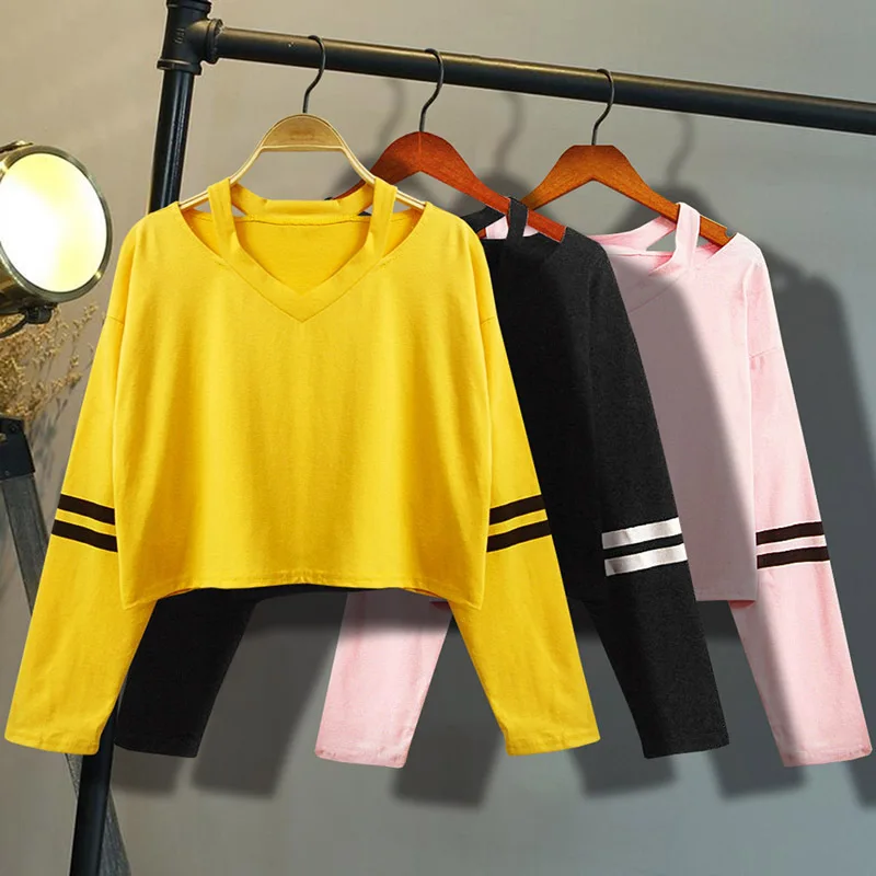 2018 Popular Womens Clothes Long Sleeve Sweatshirt V Neck Causal Tops