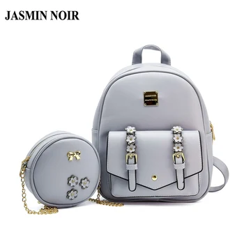 

Brand Designer Floral Women Backpack 2 Pcs School Bag Set High Quality Chain Shoulder Bag Fashion Bow Knapsack for Teenage Girls