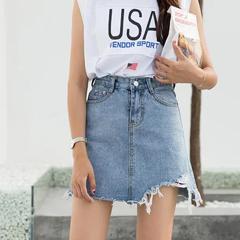

Denim Skirt for Women 2019 Summer High Waist Slim Pencil Skirts Tassels Faldas Largas Short Saia Mini Hot Jeans Skirts