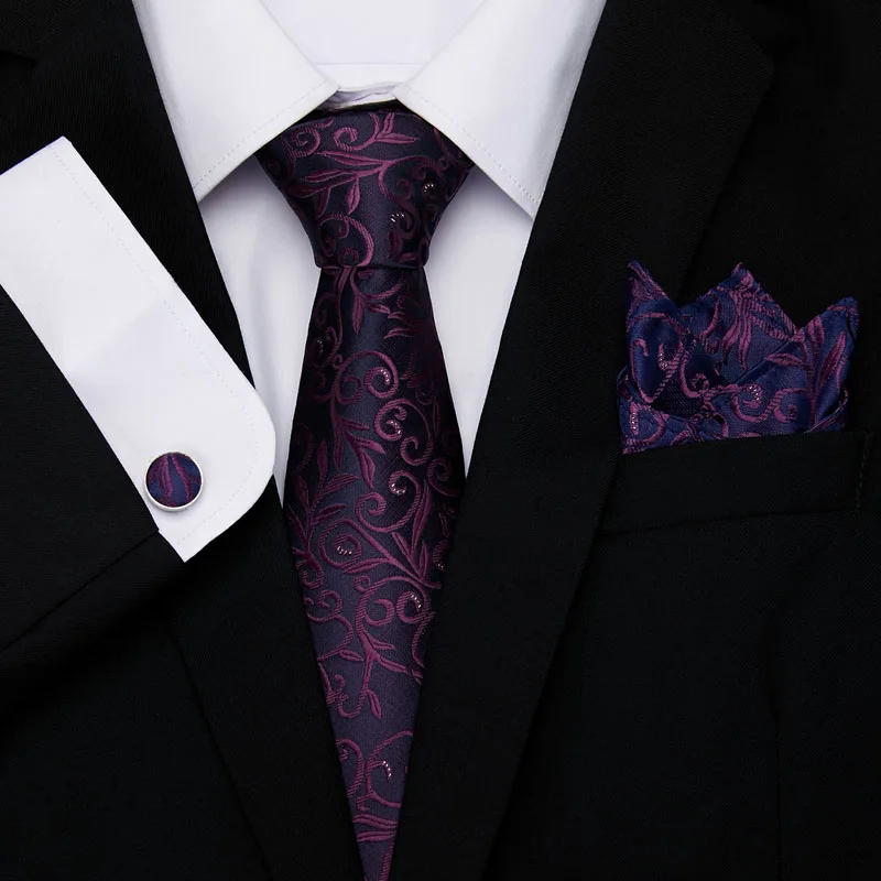 

Free shipping 2019 Men`s Tie 100% Silk Jacquard Woven floral Necktie Hanky Cufflinks Sets For Formal Wedding Business Party