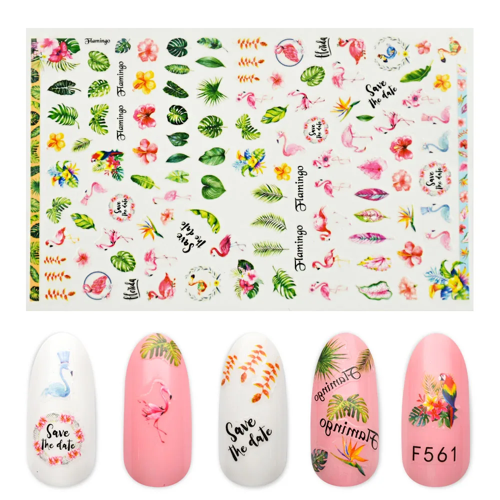 1 лист, стикеры 3D на ногти Nail Art, наклейки с русскими буквами, летние фламинго, наклейки, слайдер, сделай сам, украшения для ногтей ZJT4030