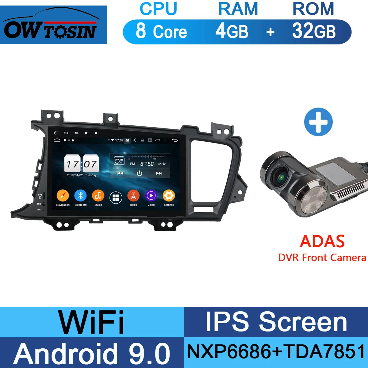 " ips Android 9,0 8 ядерный 4G+ 64G Автомобильный мультимедийный плеер для KIA Optima K5 2010 2011 2012 2013 gps Радио Parrot BT DSP - Цвет: 32G Adas Camera