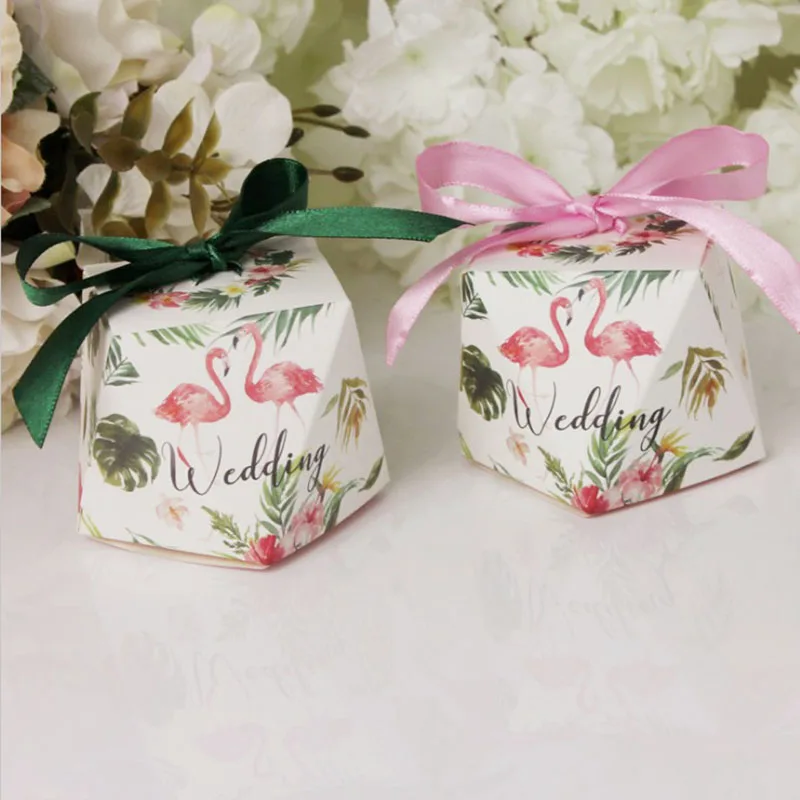 10 шт./лот бумага с Фламинго коробка для конфет сувенирная Подарочная коробка для крещения мешок для конфет коробка для торта для гостей Свадебные мероприятия и вечерние принадлежности