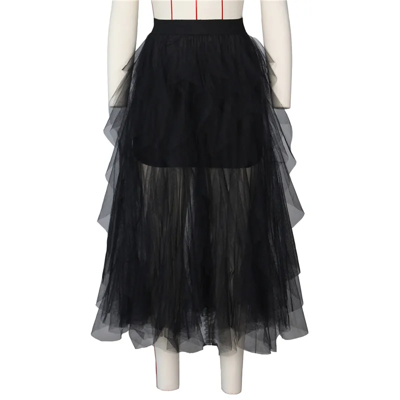 Черный HITOM PRINCESS Fashion Tutu Tulle Skirt Women Long Maxi Skirt Summer High Waist Pleated Skirts Female Jupe Saias - Цвет: Черный