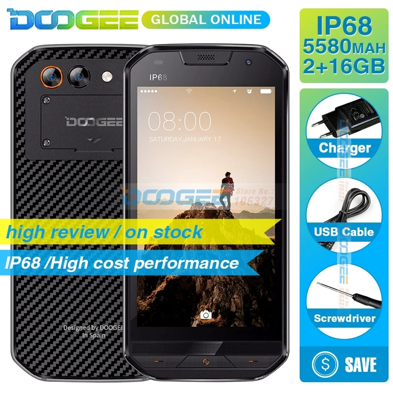 

Fast shipping DOOGEE S30 5.0"HD Smartphone IP68 2GB+16GB Waterproof 5580mAh 2GB 16GB 8MP MTK6737 Quad Core