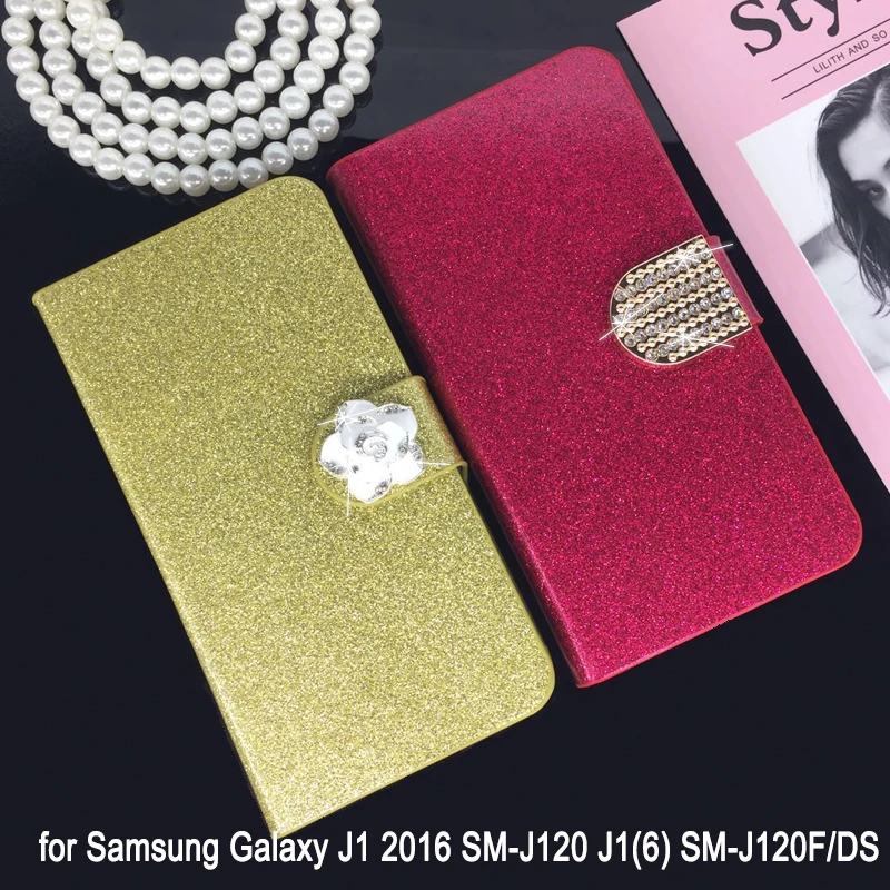 

Flip Phone Case Cover for Samsung Galaxy J1 2016 SM-J120 J1(6) SM-J120F/DS Original Rhinestone Cases Bling Fundas