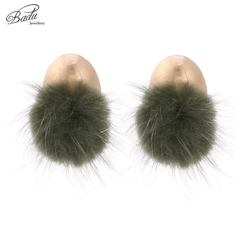 Badu, норковая серьга с мехом, женские милые серьги-гвоздики, серьги в Корейском стиле, новинка, модные ювелирные изделия, Золотые серьги