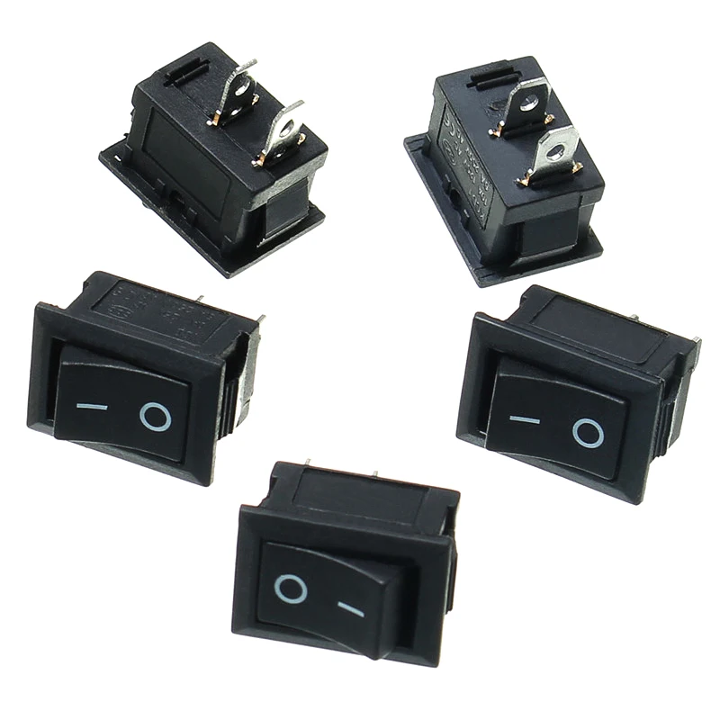 

5PCS Black Push Button Mini Switch 6A-10A 250V KCD1-101 2Pin Snap-in On/Off Rocker Switch 21*15MM
