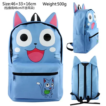 

Anime Fairy Tail Habi Blue Smile Cat Moon Canvas Backpack Boy Girls School Students Zipper Bag Love Gift