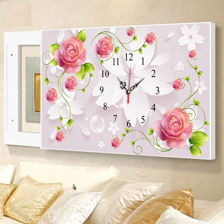 5D DIY часы с розами Алмазная вышивка крестиком полная мозаика круглые сверла Dimaond Часы вышивка цветы домашний декор наборы