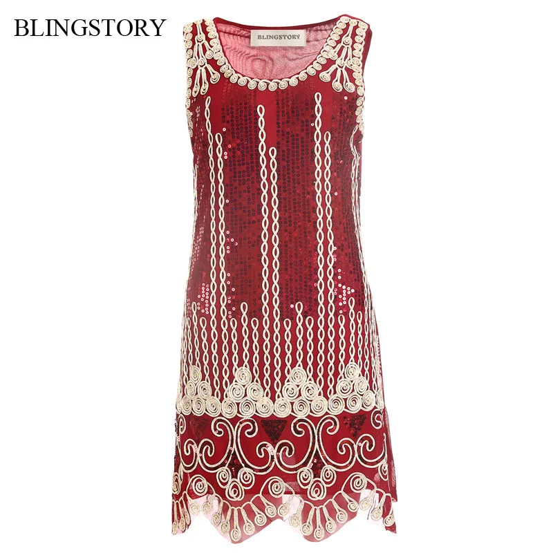 BLINGSTORY Vintage Sequin Embroidery Sleeveless Summer Robe Vestido Club 1920s Flapper Dress Feminino Dropshipping KR3062-2