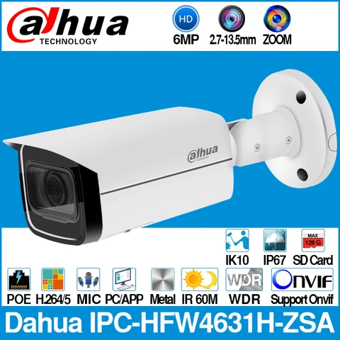 Slot para Cartão Dahua Câmera ip Embutido Microfone Micro sd 2.7-13.5mm 5x Zoom vf Lente Poe Wdr Cctv Ipc-hfw4631h-zsa 6mp Ipc