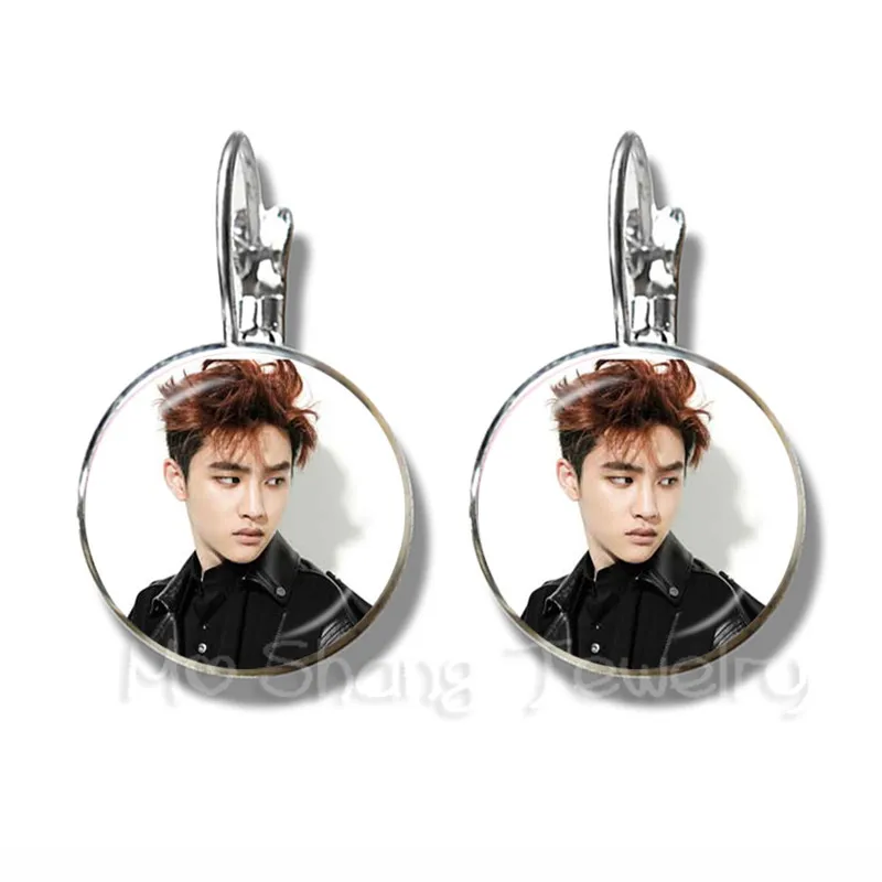 

Hot KPOP EXO Earrings EXO Member Figure Silver Plated Stud Earrings For Fans Support Jewelry Wonderful Gift