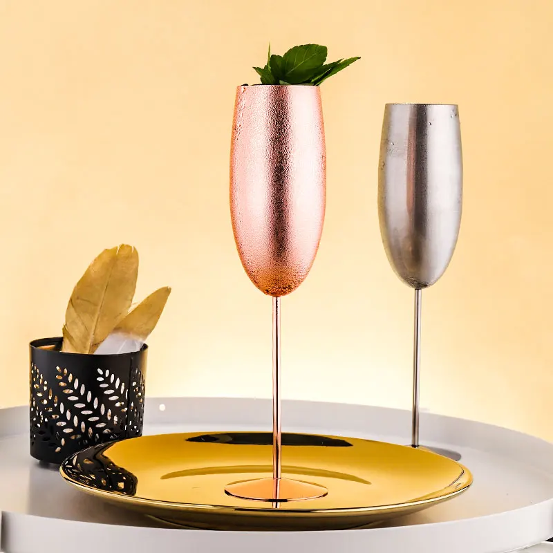 European luxury champagne glass stainless steel goblet creative cocktail glass bar tulip cup retro wine cups 270ml
