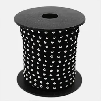 

4.5x2mm Silver Color Aluminum Studded Korea Faux Suede Cord, Black