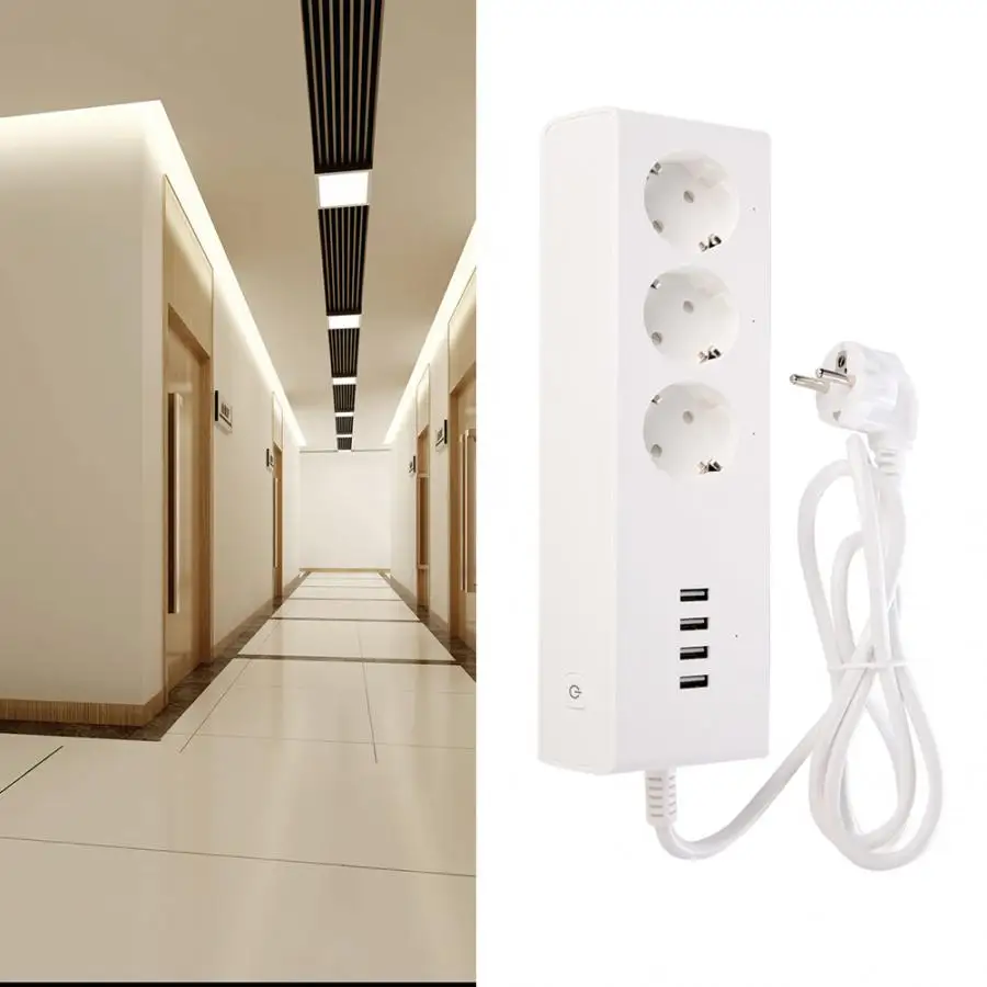 

Household Power Socket 4 USB Ports and 3 EU Plug Wall Soxket WiFi Remote Control Smart Power Socket 100-240V
