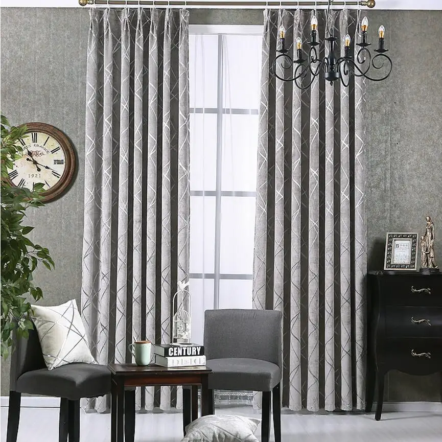 American Elegant Thick Chenille Sliver Curtains For Living Room Grey Blinds Geometric Window Drapes Kitchen Panel | Дом и сад