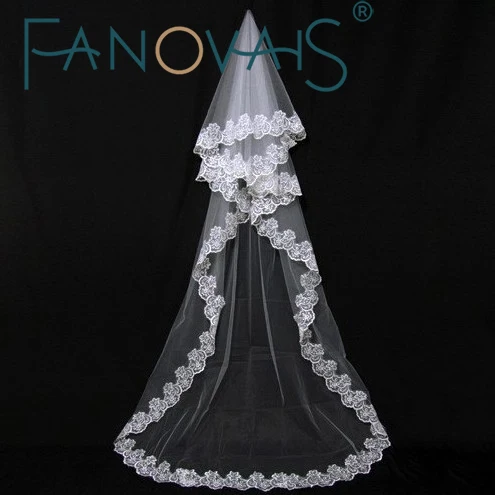 Дешевые фаты с кристально длинные свадебное платье Свадебные аксессуары Фата ivoire вуаль Mariage
