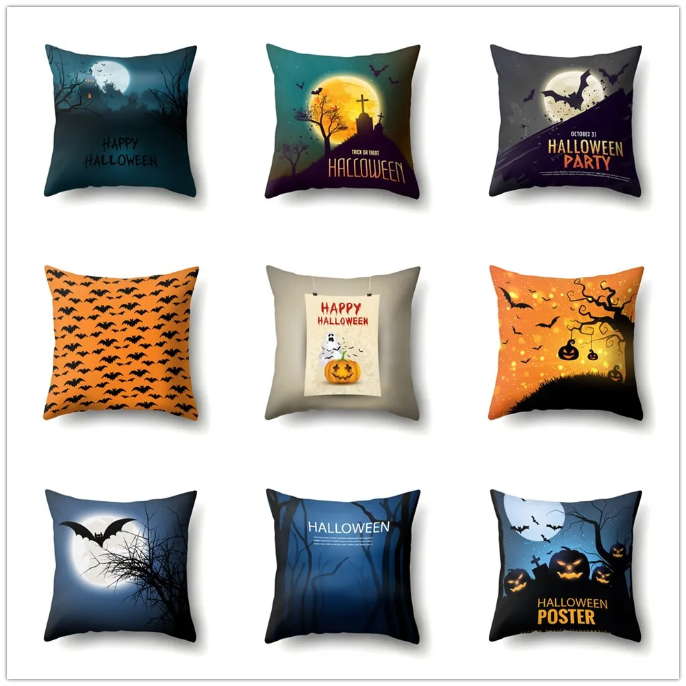 

Cartoon Halloween Cushion Cover Polyester Pumpkin Bat Pattern Pillow Cases for Sofa Living Room Decor Home Festival Accessories