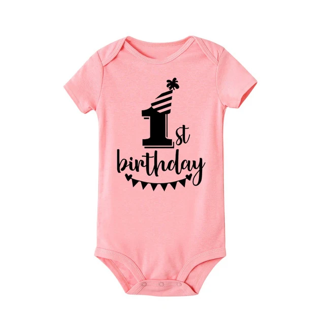 My First Birthday Baby Rompers Newborn Cotton Short Sleeve Jumpsuit Toddler Girls Boys Summer Clothes 0-24M - Цвет: Pink