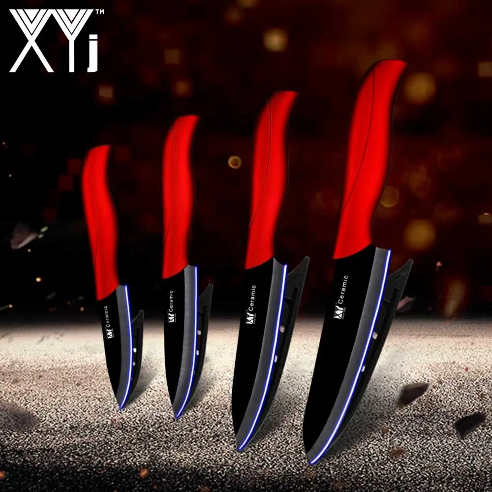 XYj Master Chef Ceramic Kitchen Knife Set 3"Paring 4"Utility 5"Slicing 6"Chef Kitchen Knife High Hardness Ceramic Cooking Tools - Цвет: red black