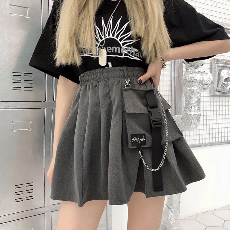 

Summer new Military fashion casual skirts hip hop A-Line big size Harajuku cool female Ulzzang empire skirt