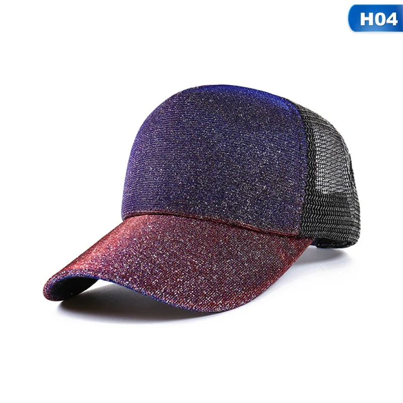 Новые блестки флуоресцентные бейсболки с пеной сетки классический козырек шляпа Мода девушка заднее отверстие пони хвост - Цвет: 04