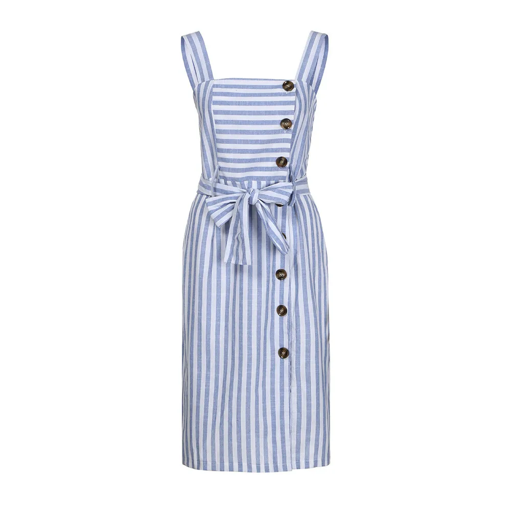 

2018 Summer Fashion Womens Striped Striped Long Boho Dress Lady Beach Sundrss Button Down Dress Drop Shipping 3J2*