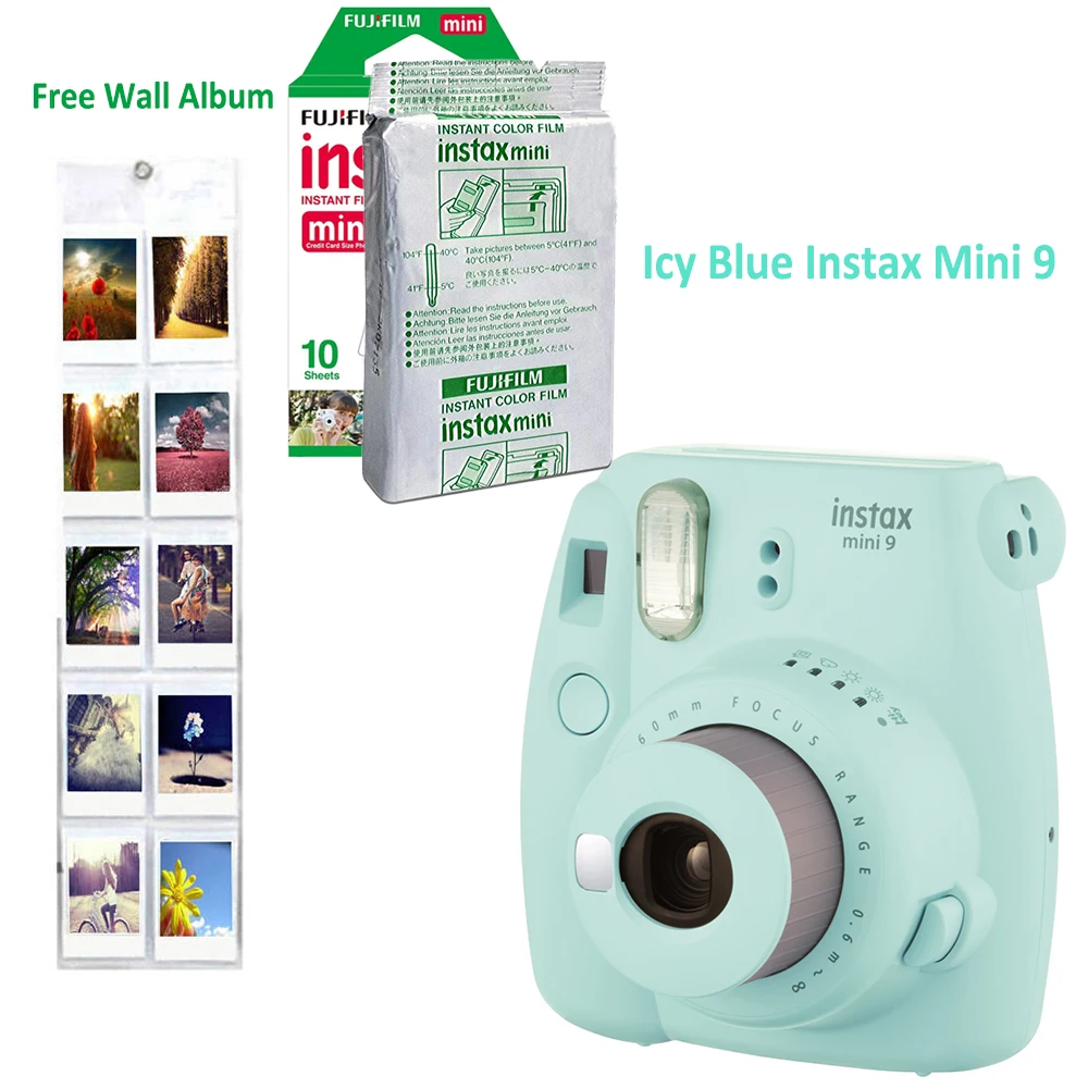 Новинка 5 цветов Fujifilm Instax Mini 9 мгновенная фотокамера+ 10 шт. белая пленка Fuji Instax Mini 8+ Бесплатный настенный альбом и объектив для съемки крупным планом