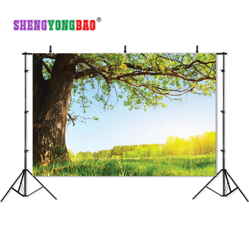 

SHENGYONGBAO Vinyl Photography Backdrops Props Blue sky and white cloud forest theme Photo Studio Background SML-0026