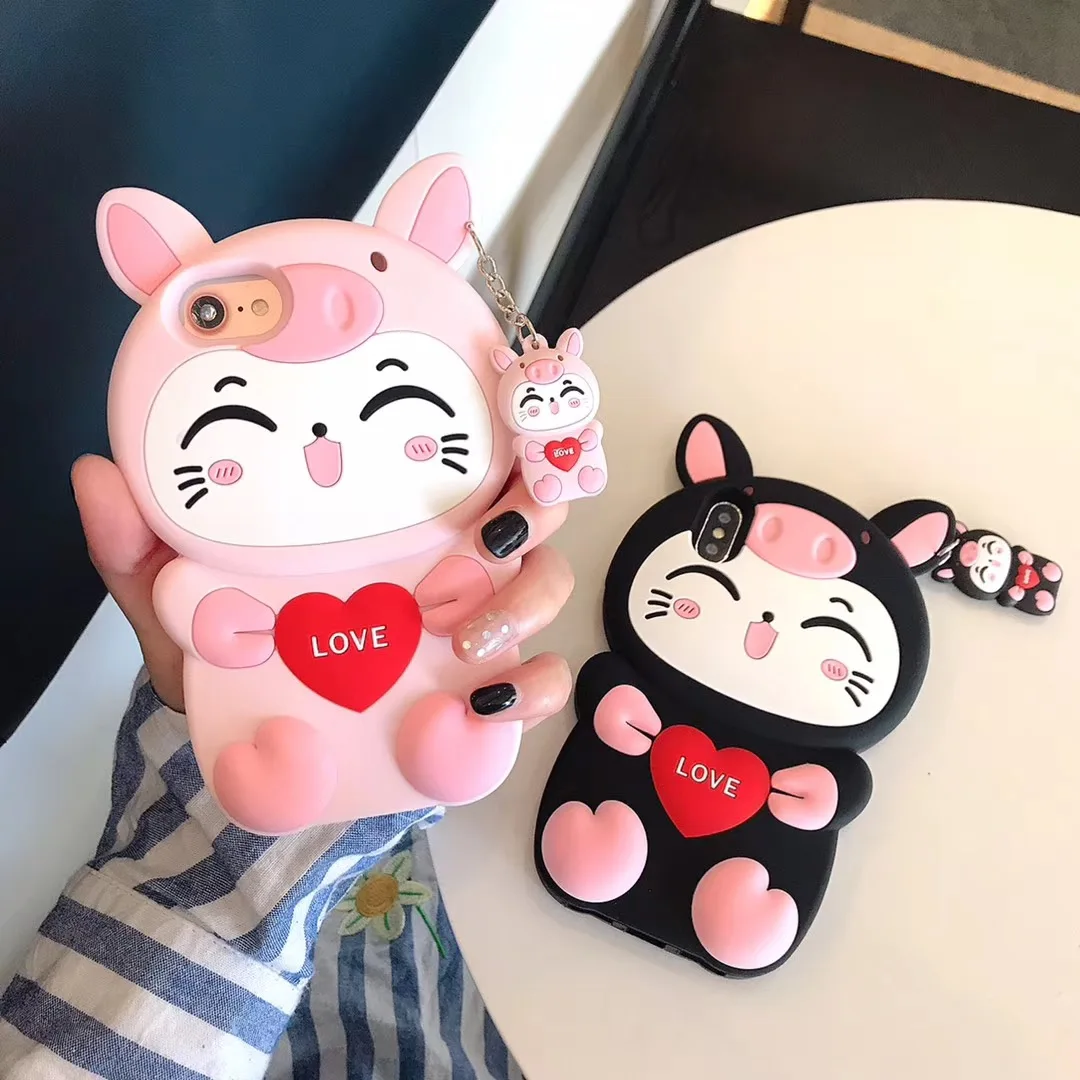 

For iPhone Xs Max Xs 6 6s 6sPlus 7 8 8Plus XR Case Pig Cat Silicone Phone Cases Covers