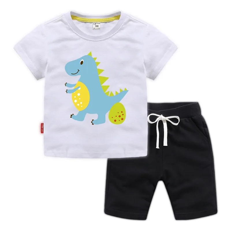 Moggi Cat Enjoy Kids Clothes Active Boys Sets Summer Short Sleeve Shirts+Shorts Pants Dinosaur 2 pieces Clothing Children 2019 (6)