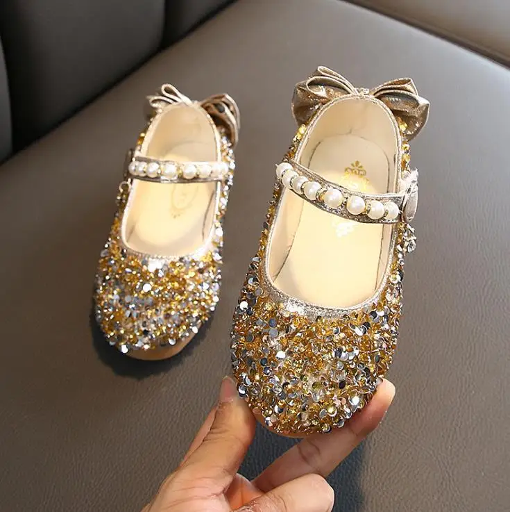 

Children girls Crystal bling pear back with bowknot shoes Girls princess Shoes pink gold sliver 21-36 H668 TX11