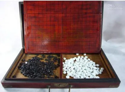 Wholesale cheap Chinese Go Game Set Leather Box Goban Board and Stones 6