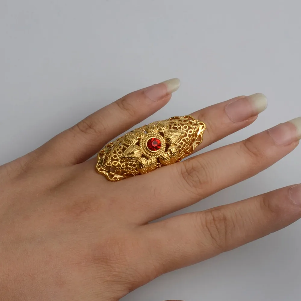 

New Ethiopian Ring Gold Color With Red Stone for Women Eritrean African Fashion Wedding Ring Middle East Arab Jewelry #J0005