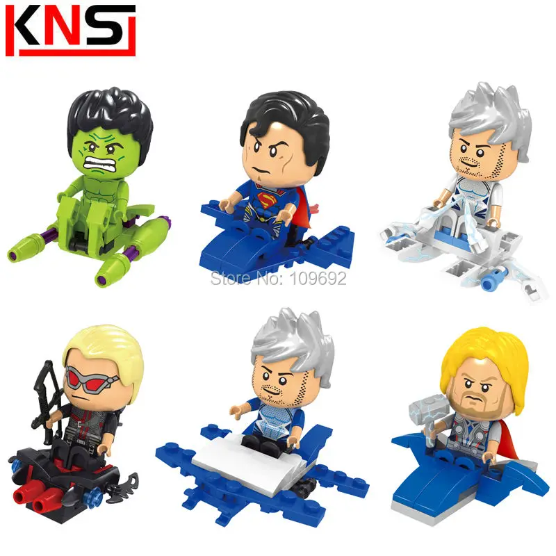 

6 Super Heroes Q Version Marvel Avengers Superman Figure Building Blocks Sets Compatible Model Minifigures Bricks Kids Toys Gift