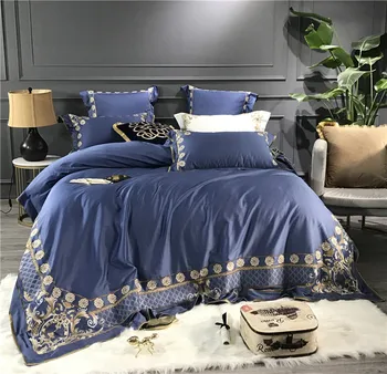 

Luxury Gold Embroidery 80S Egyptian Cotton Blue Green White Purple European Palace Bedding Set Duvet Cover Bed sheet Pillowcase